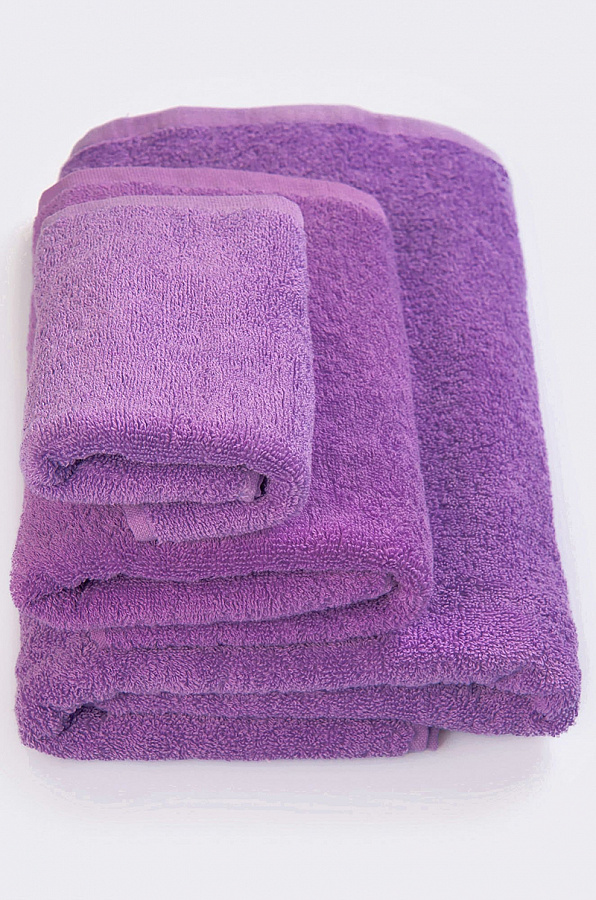 Полотенца махровые набор для ванны из 3х  30x60,50x90,70x130 т.фиолетовый